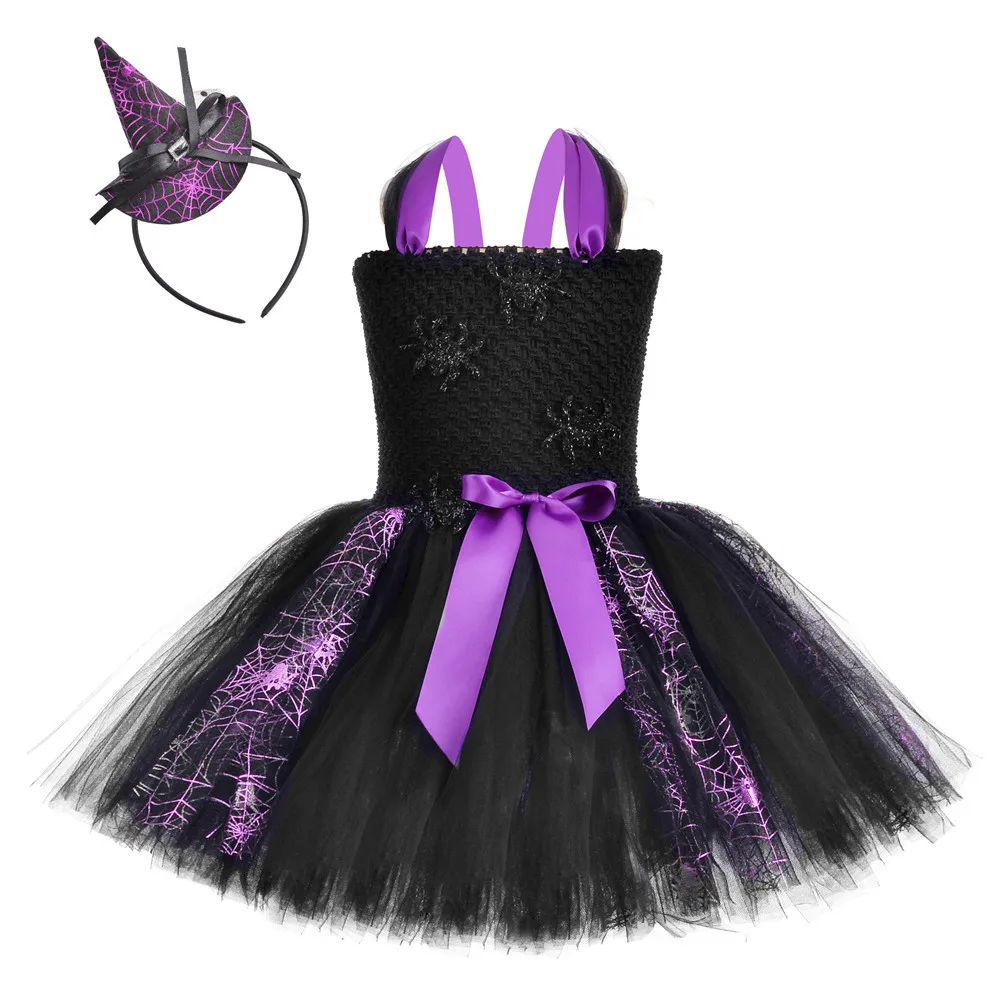 Детский костюм паука для косплея на Хэллоуин черное фиолетовое платье
