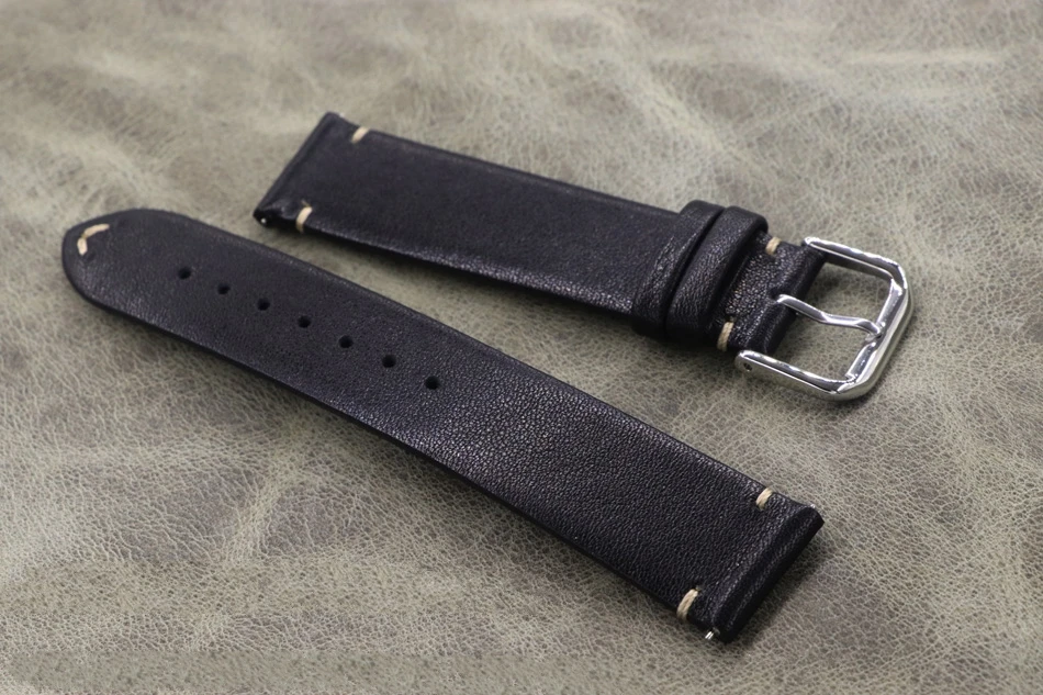 Handmade soft thin watch strap 18mm 19mm 20mm 21mm 22mm high quality Black Leather calfskin strap quick release strap  bracelet
