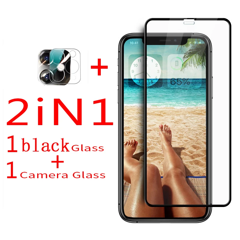 

Полностью закаленное защитное стекло для iPhone 12 11 Pro Max 12 mini, Черная защитная пленка для экрана iphone 11 12, пленка для объектива камеры