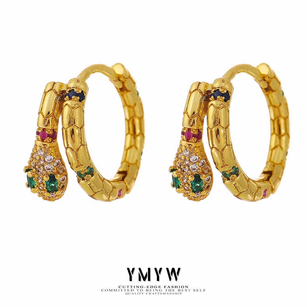 

YMYW Snake Earrings Texture Copper Metal Hoop Animal Earrings Exquisite Cubic Zirconia Jewelry For Women Party Gift 2021