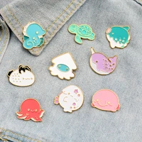 tortoise fish hippocampus whale enamel pin custom brooches for shirt lapel bag childhood badge cartoon jewelry gift for kid