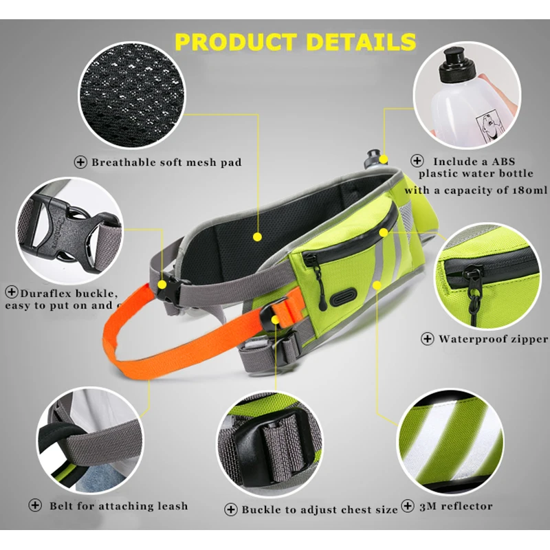 

Hand Free Dog Jogging Belt Running Walking Training Belt Adjustable With Water Bottle Dog Waist Belt For Camping Travel
