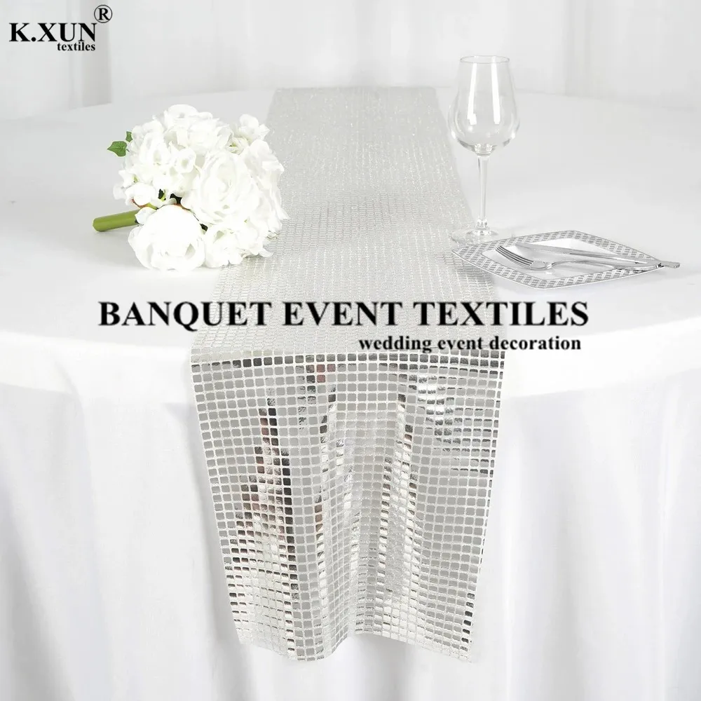 

Gold Silver Color Square Sequin Table Runner For Wedding Tablecloth Event Party Decoration