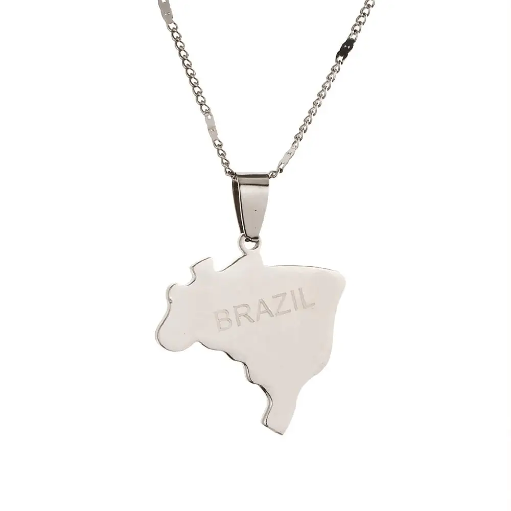 Stainless Steel Brazil Map Brasil Flag Pendant Necklaces for Women Brazilians Chian Jewelry | Necklace