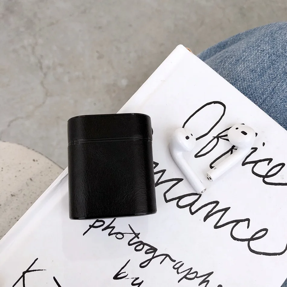 Axbety для AirPods 2 Чехол кожаный чехол для наушников Чехол коробка для Apple Airpods 1 2 Чехол Мягкая микрофибра жесткий чехол - Цвет: Black NO strap