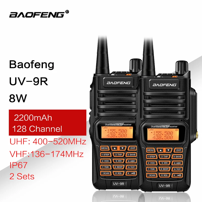 1Or 2 шт. 10 Вт UV 9Rplus Водонепроницаемый IP67 радио км УФ 9R двухстороннее УКВ Ham Радио
