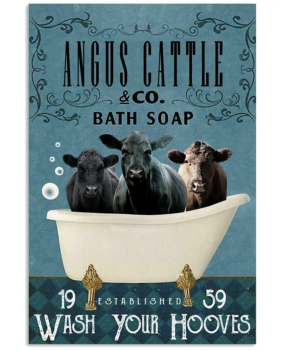 

Bath Soap Cattle Poster Art Print Funny Gift for Cow Lover Retro Fashion Chic Funny Metal -Tin Sign