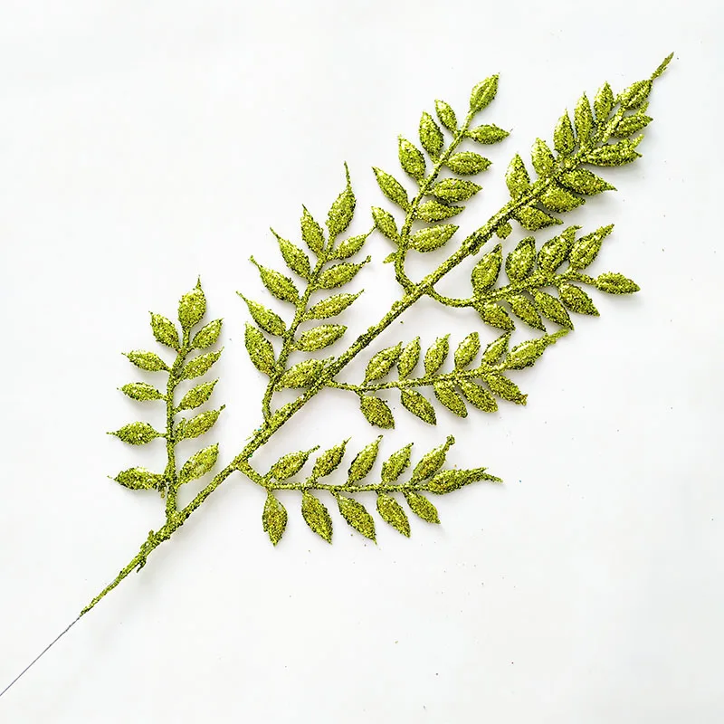 green D Christmas Tree Decoration Flower Grass Leaf Hollow Flash Grass Fake Flower Home Party Happy New Year Decoration Gold Silver 40cm - Цвет: green D