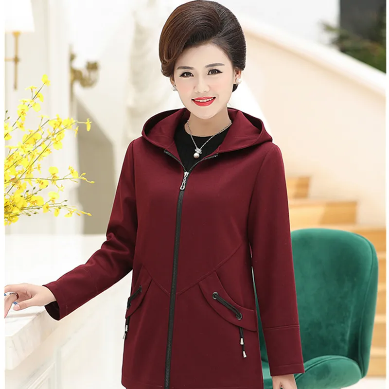 UHYTGF 4XL Plus size jacket women Fashion hooded spring autumn wool coat temperament mom elegant woman coats casaco feminino 797