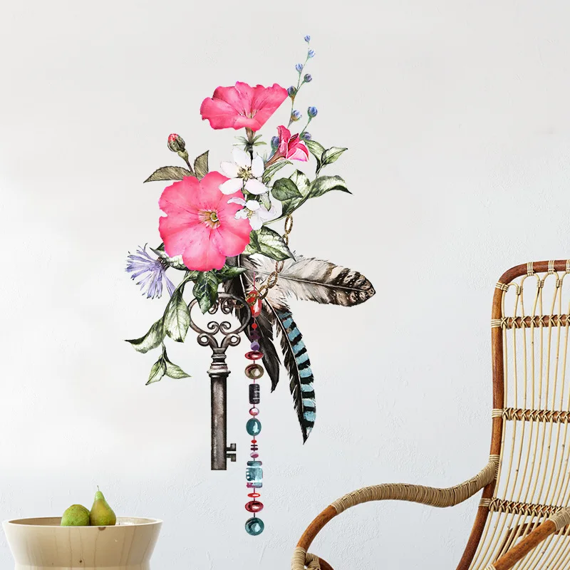 Часы акварельные декоративные стикеры романтический цветок бабочка настенные