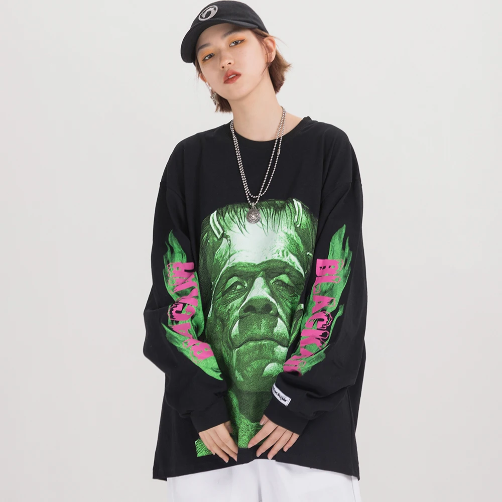 Дизайнерская Женская футболка в стиле панк с длинным рукавом Punk Style черные