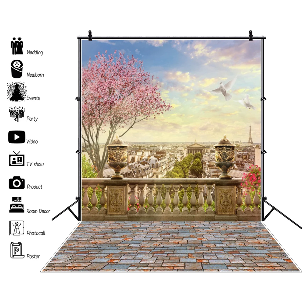 Laeacco Старый город перила крыше голубь цветы дерево Весна Вид живописные