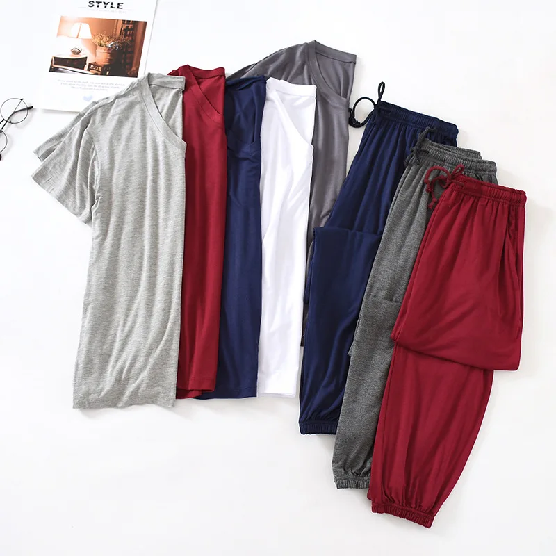 Fdfklak New Spring Summer Modal Pajamas Long Sleeve Sleepwear Set Trousers Pyjamas For Men Sleeping Suit Homewear L-4XL