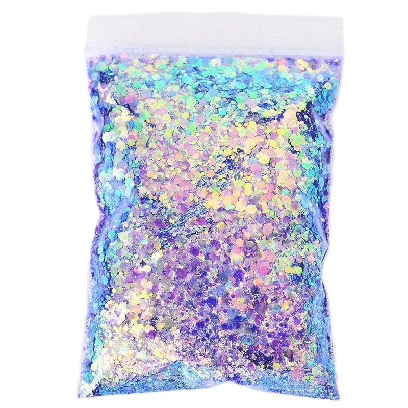 

500g Nail Art Holographic Mixed size Chunky Nail Glitters Hexagon Shape Sparkly Manicure Decorations Polish Manicure Flakes #86