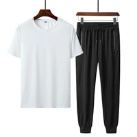 ice silk short sleeve air conditioning trousers sports suit mens summer fast dry clothes leisure running two sets men sports