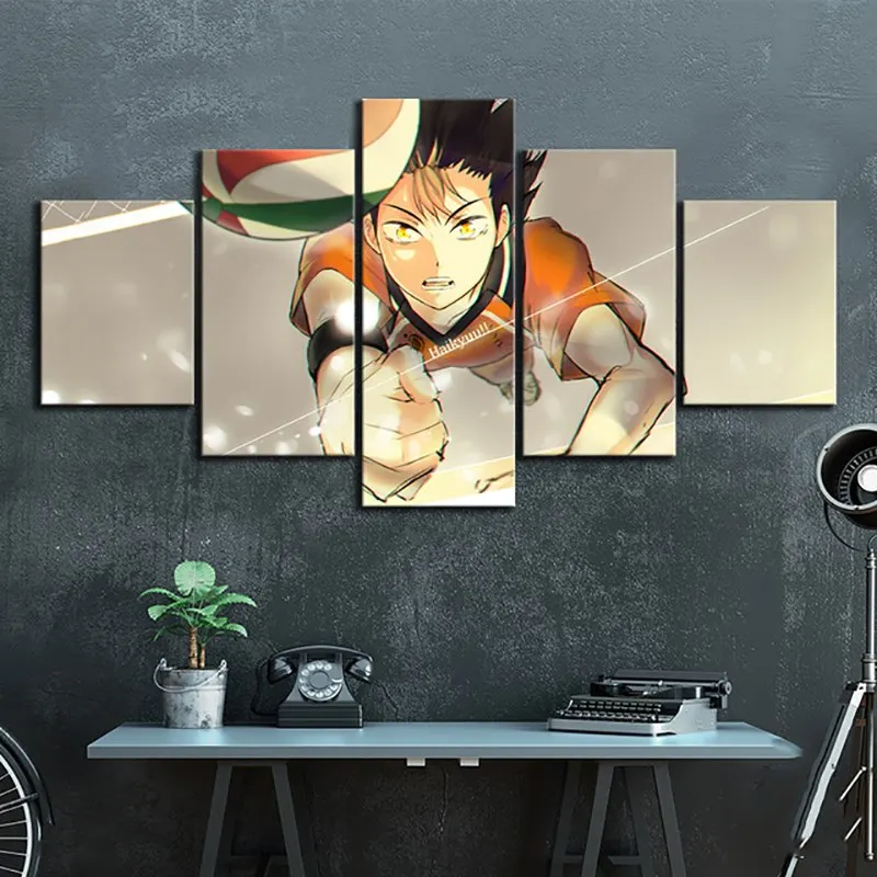 

Haikyuu настенные художественные картины 5 панелей Холст Плакаты анимационный персонаж модульные картины HD печать для спальни домашний декор