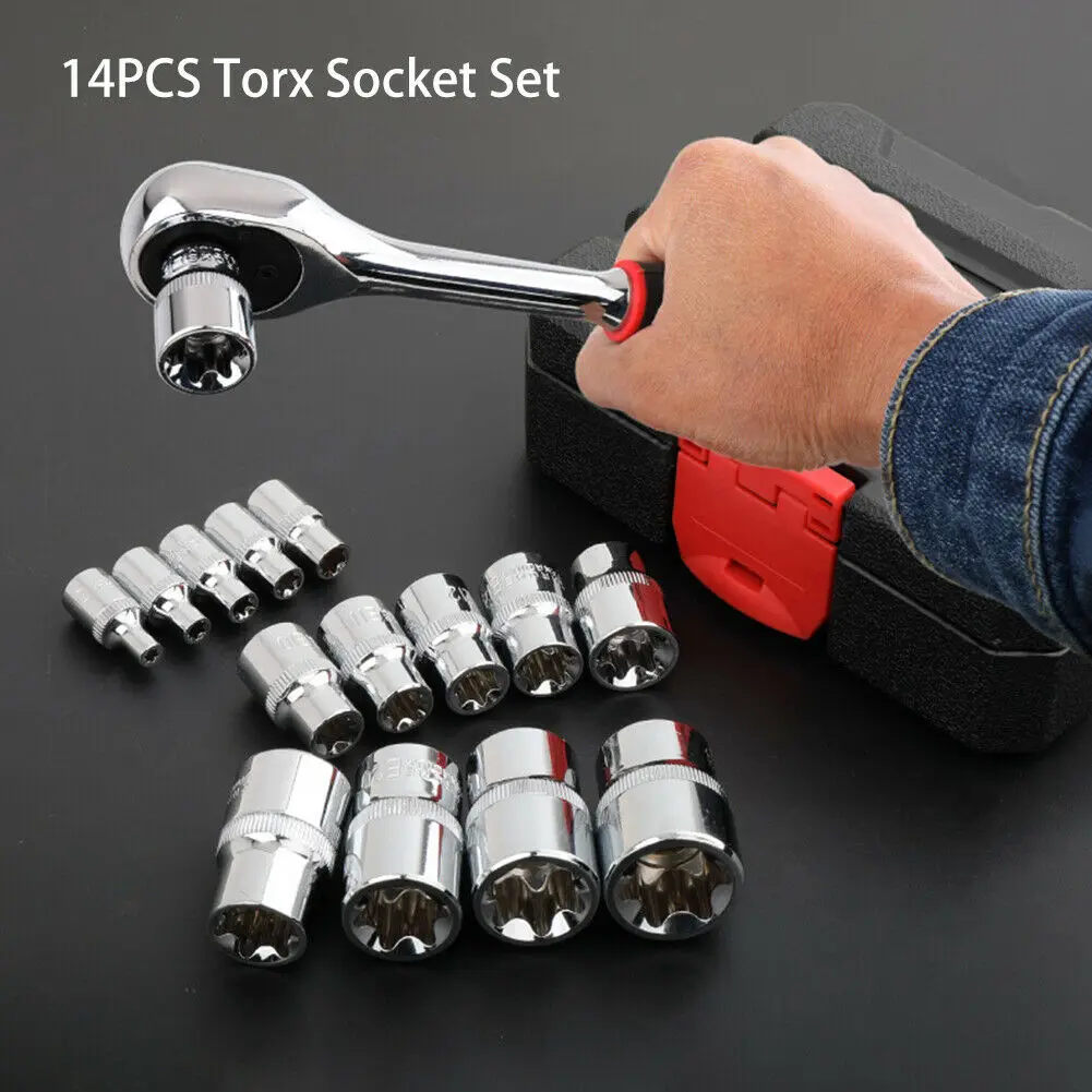 

14pcs Flower Type Socket Set Drive Socket Set E Type Socket Inner Flower Plum Blossom Socket