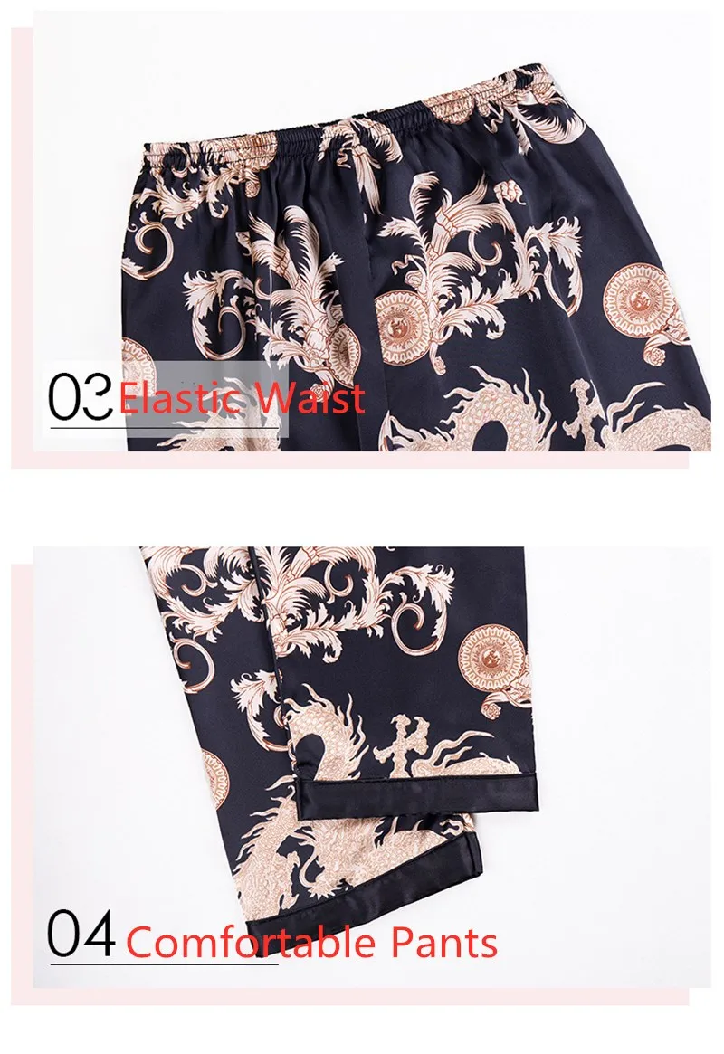 Men's Stain Silk Pajama Set Long Sleeve Trousers Sexy Nightwear for Men Luxury Men Clothes Wine Red Black Men Pajamas