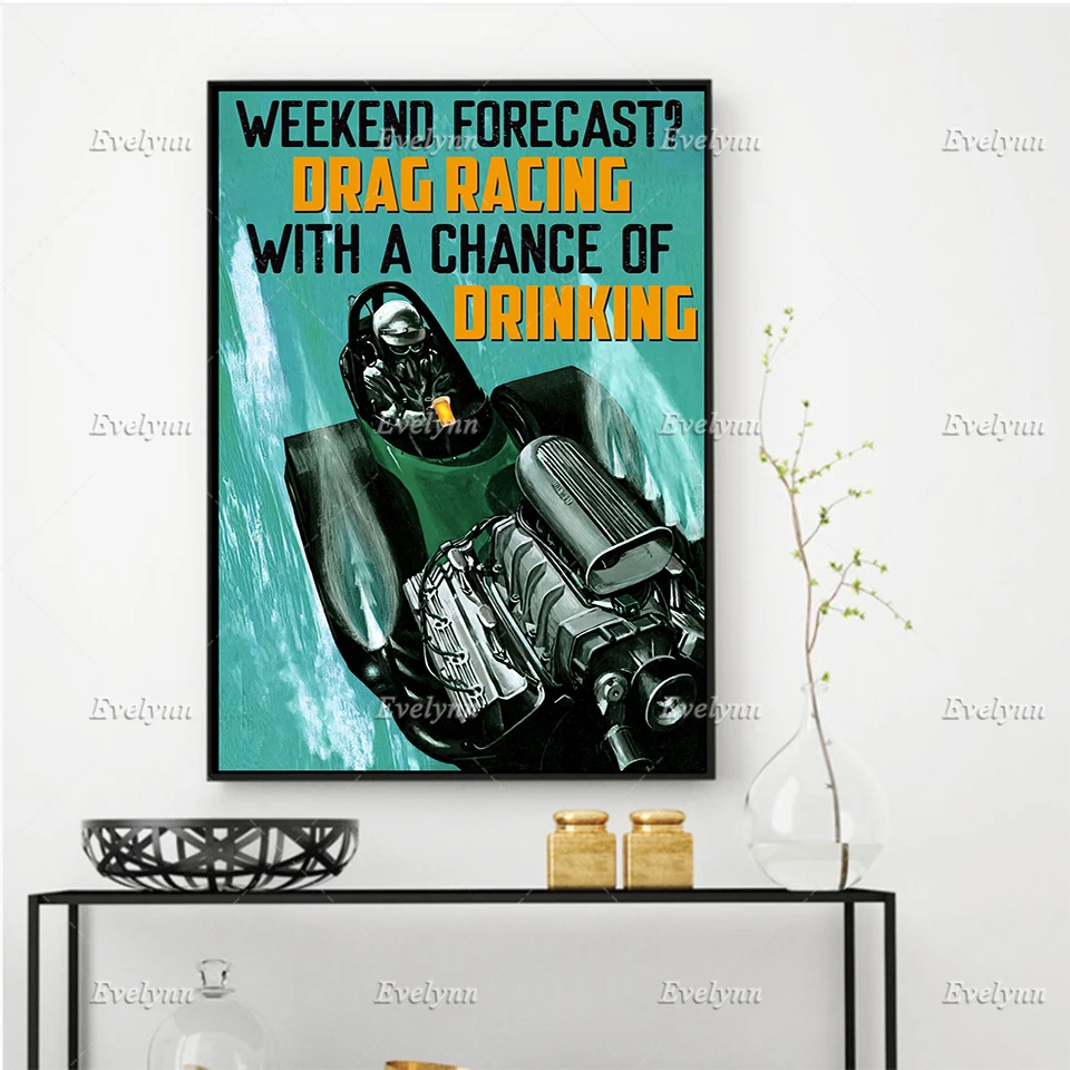 Перетащите гонки и питьевой постер любители пива настенное художественное