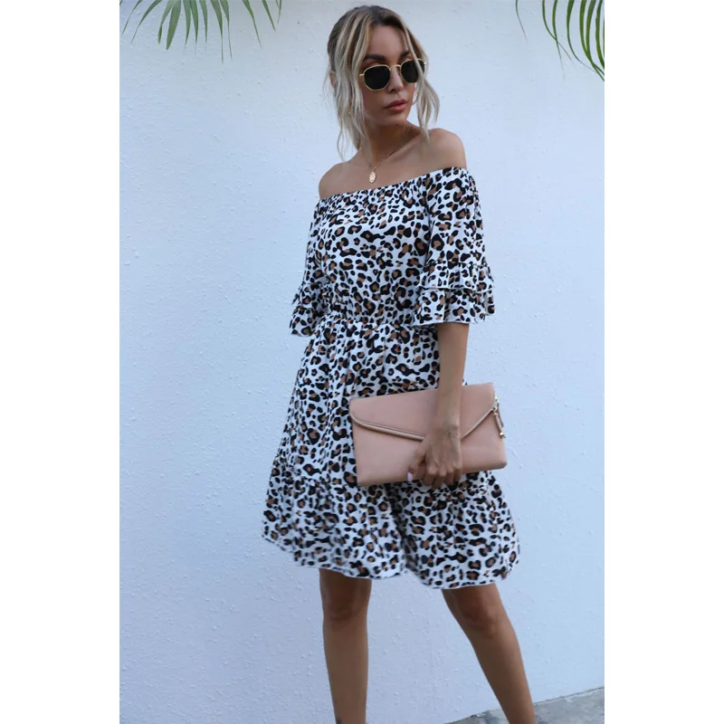

slash neck Women's summer dress off shoulder bohemian leopard printing dresses robe femme vestidos mujer verano 2021 ladies y2k
