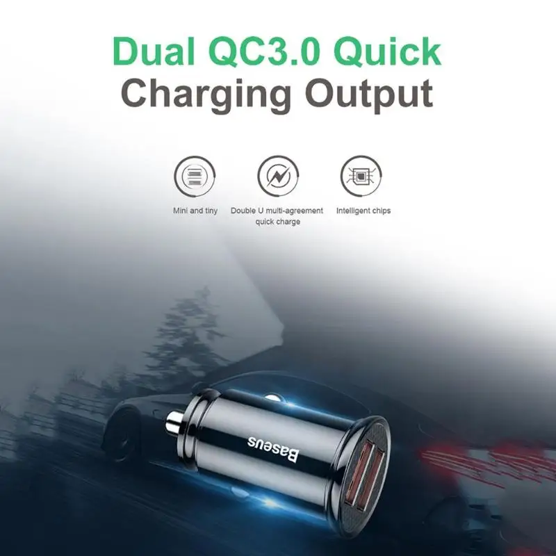 Baseus BS-C16Q1 Dual USB быстрая зарядка 3,0 Мобильный телефон 30 Вт 2 порта USB Автомобильное зарядное устройство для samsung Note 9 Xiaomi Mi 9 huawei