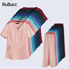 Больничный комплект однотонной одежды, оптовая продажа, модные скрабы, костюмы унисекс, хирургический халат с карманами и V-образным вырезом, набор скрабов для женщин, джоггеры