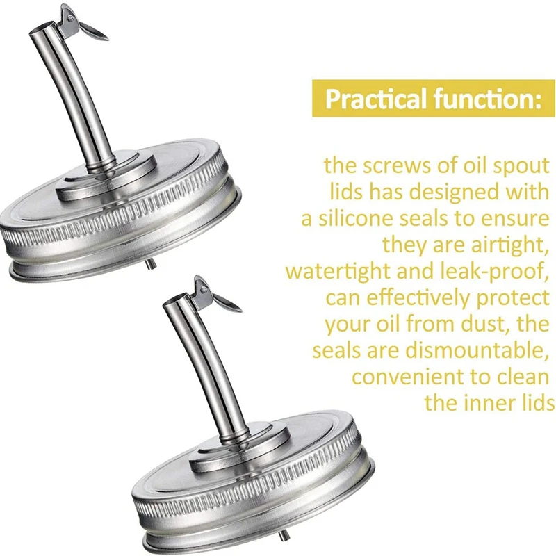 

2 Pcs Jar Oil Spout Lid Oil Pour Spout Dispenser & 1 Set Wide Mouth Mason Jar Pour Lids