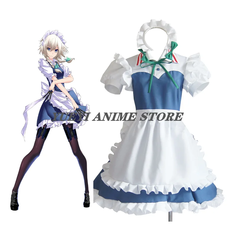 

Аниме проект Touhou, Izayoi Sakuya, костюм для косплея, голубое платье, униформа для хэллоуивечерние