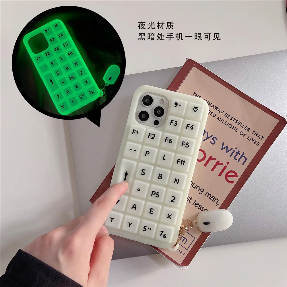 INS trend 3D Letters keyboard mouse Soft Phone case for iPhone 13 Pro Max 12 Pro 11 7 8 Plus X XR XS SE2 Luminous Silicone Cover