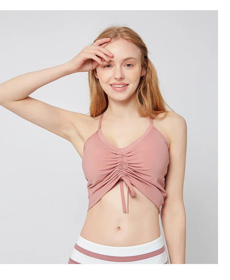 

Women's Sexy Vest Hanging Tape Ultra Short Female Yoga Shirt Fitness Sports Upper Clothes Solid Color Set Sleeveless 2021 New