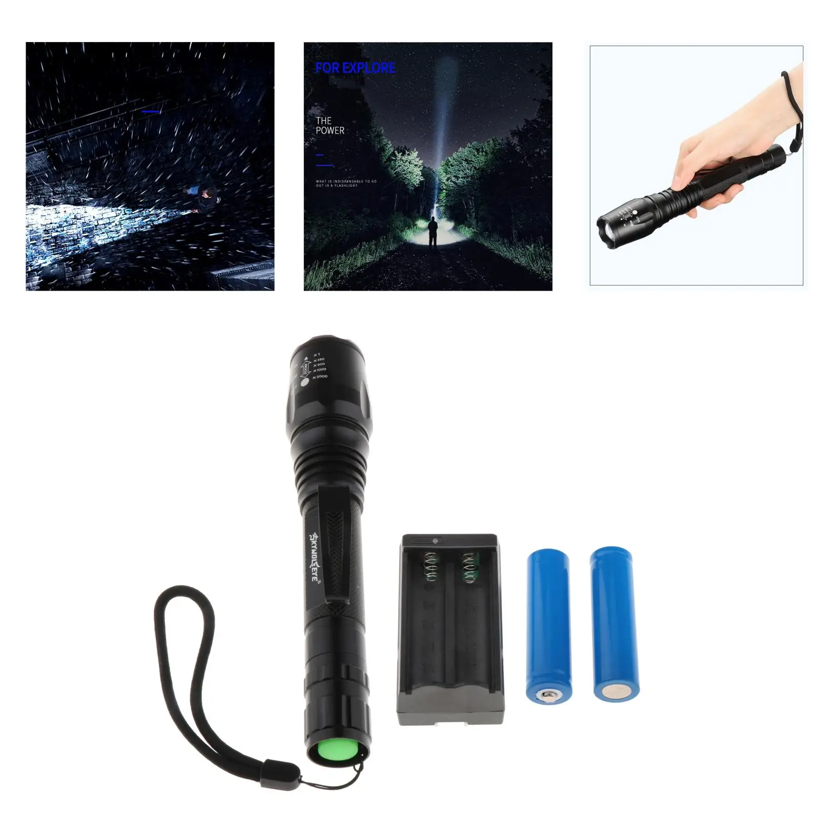 

Rechargeable Torch Ultra LED Zoomable Flashlight Camping Hiking Flash Light Rechargeable Handheld 5 Mode Survival Flash Light