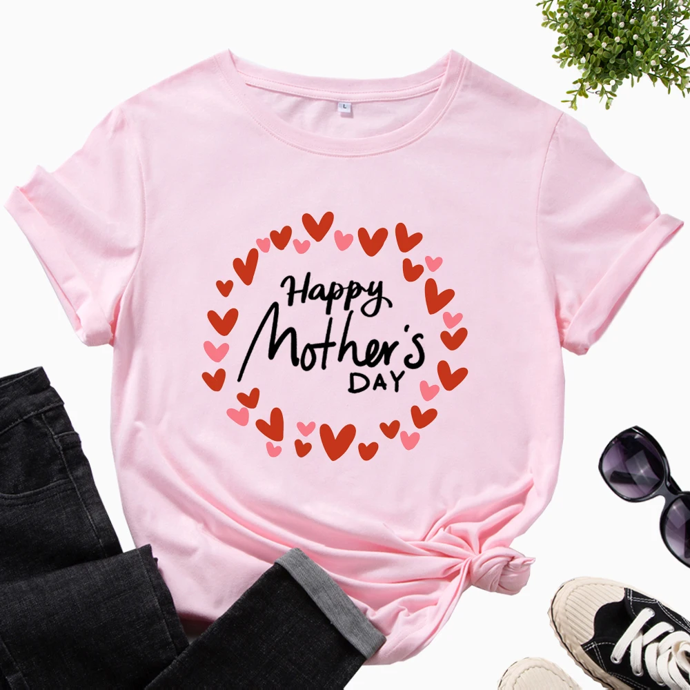 

Футболка женская с графическим принтом, хлопковая рубашка с коротким рукавом, топ на день матери, с принтом сердец, одежда для мам, лето