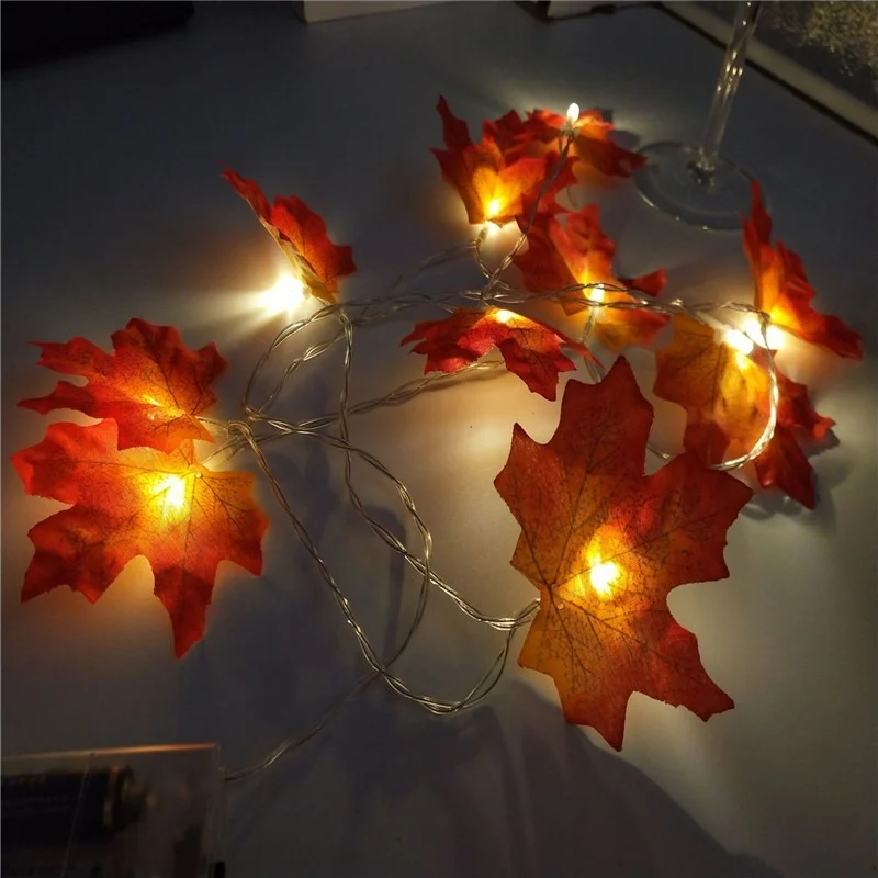 2M/3M/6M LED Decorations Maple Leaf Garland String Lights for Indoor Outdoor Garden Home Party Halloween Fireplace Harvest