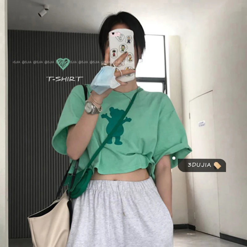 Винтажная зеленая Женская летняя футболка новинка 2021 корейский шикарный