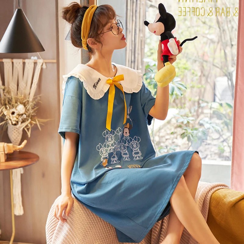 

Cartoon girl Mickey print pajamas summer cotton doll collar short-sleeved pajamas female thin and cute home service
