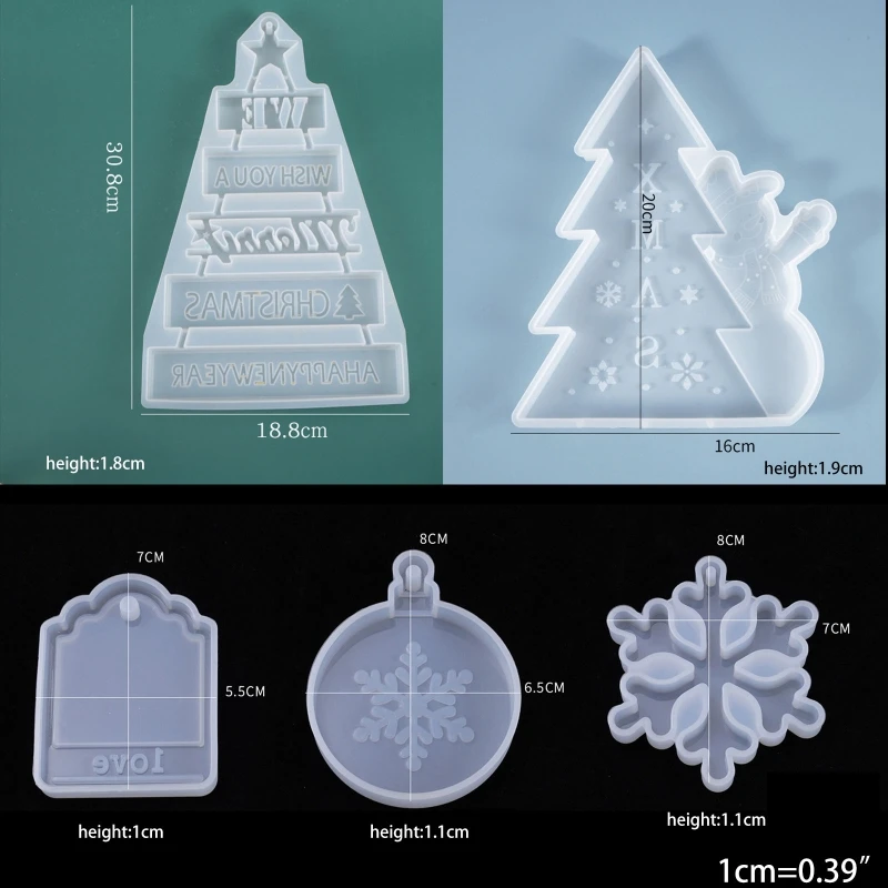 

25Pcs Christmas Theme Silicone Resin Casting Mold Kit Epoxy Resin Pendant Mold with Hanging Hole Snowflake Xmas Tree Elk Bell