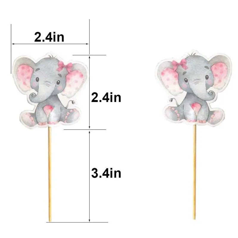 12 шт. розово голубые детские топперы для капкейков в виде слона вечеринки на день