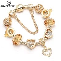 brace code dropshipping gold color heart pendant charm bracelet hollow love beads brand bracelet bangle for women jewelry