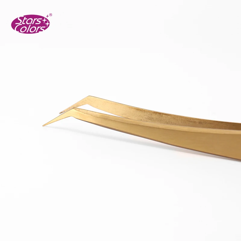 2 pieces/set High Quality Stainless Steel Eyelash Extension Tweezers Tigthness Gold Anti-static Curved/Bent Makeup | Красота и
