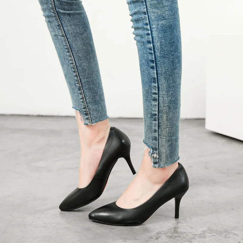 Женская обувь 2019 г. Черные туфли на высоком каблуке из воловьей кожи высокого