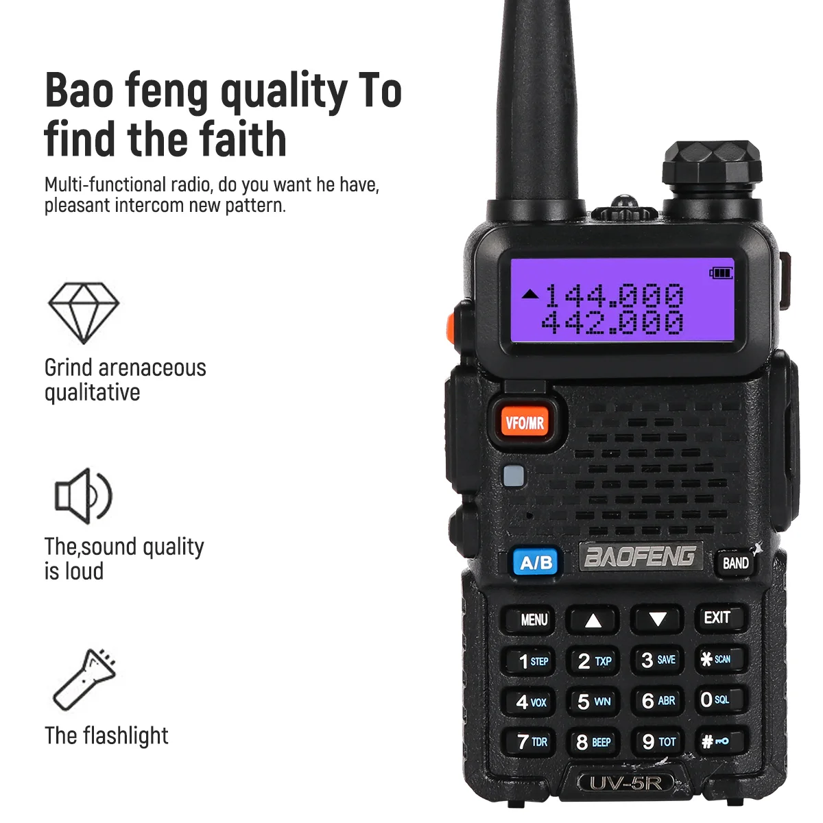 4PCS/Set BAOFENG UV-5R Walkie Talkie 5W Dual Band VHF UHF 136~174MHz 400~470MHz  Hunting Radio With Flashlight