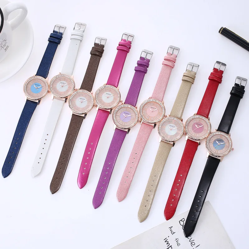 

New Ladies Watch Rhinestone Leather Bracelet Wristwatch Fashion Black Women For Watches Alloy Analog Quartz Dress Gift Relojes