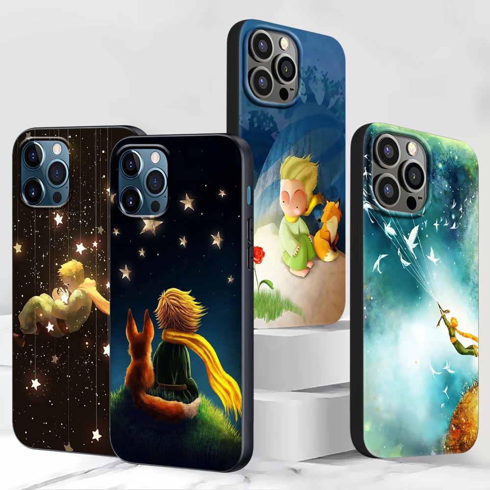 

Phone Case For iPhone 13 11 12 Pro Max Casing XR 7 8 + X 6 6S Plus XS 5 5s SE 2020 Black Soft Cover Shell The Little Prince Fox