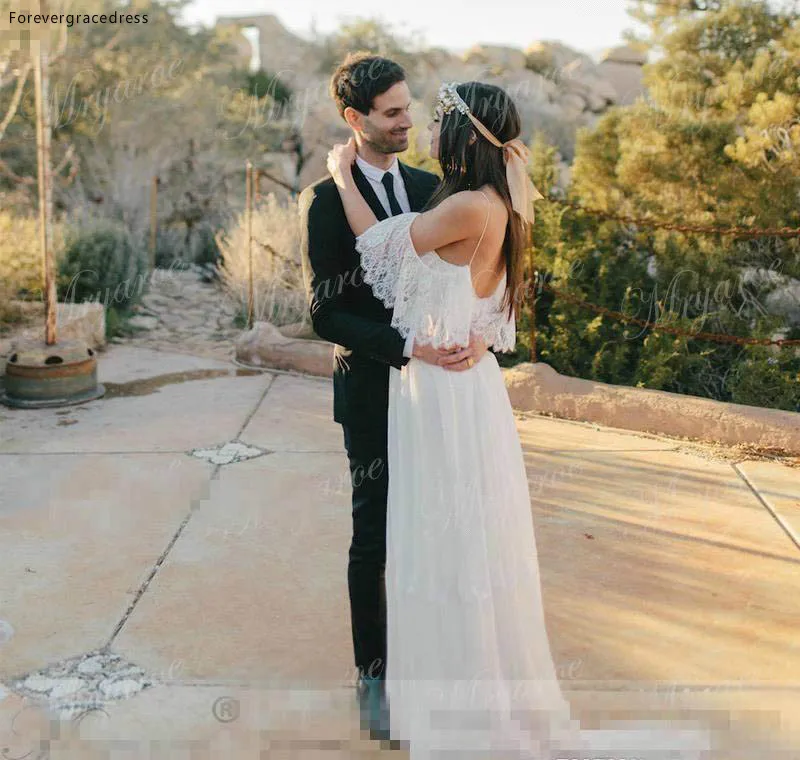 Новый дизайн богемное пляжное кружевное шифоновое свадебное платье длинное в