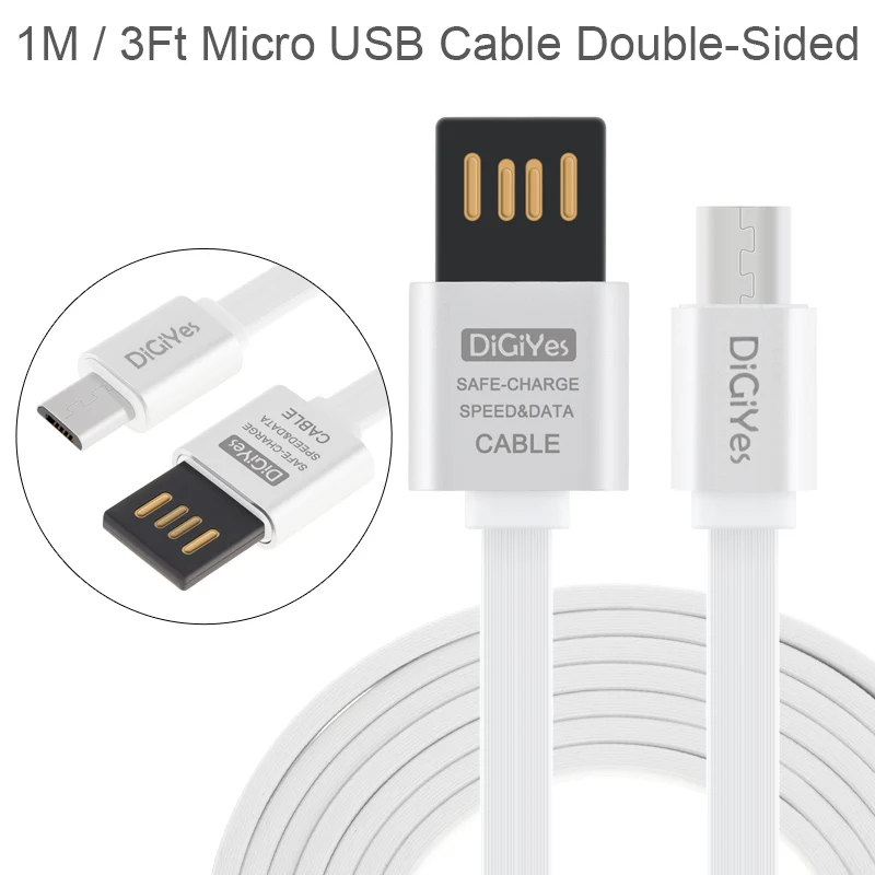 

DiGiYes 1M/3Ft Micro USB Cable 2-Sided Reversible USB 2.0 A Flat Tangle-Free Sync/Charge Cord for Devices with Micro Interface