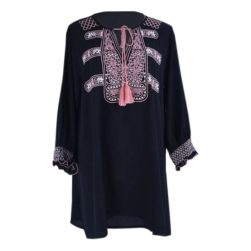 

Women's Woven V-Neck Embroidered Cotton Tunic Swimsuit Beach Cover Up