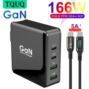 tquq 166w fast charger usb c power adapter 4 port pd100w pps 65w 45w qc4 0 for macbook iphone samsung hp dell xiaomi laptop free global shipping
