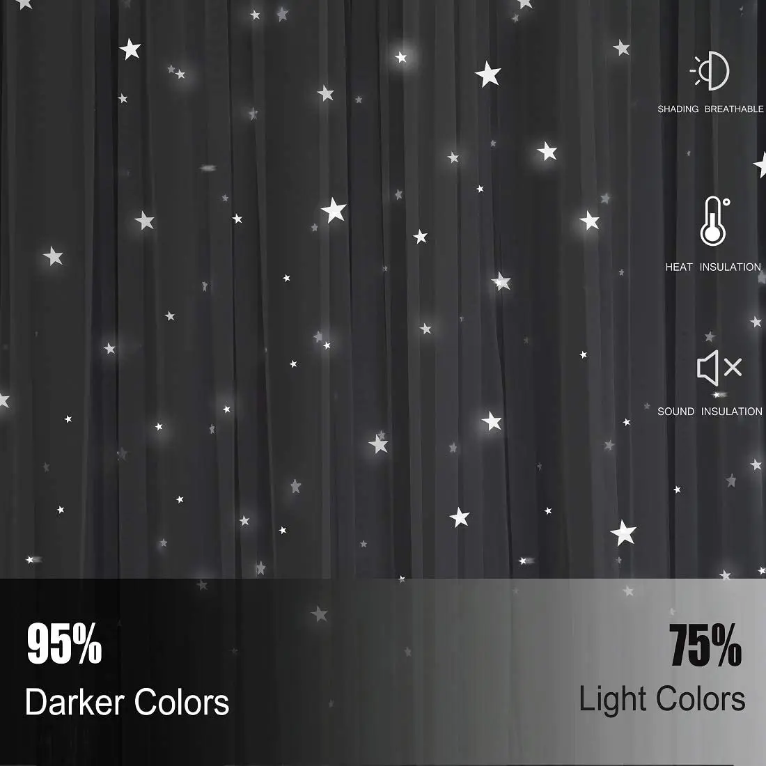 

2 Panels Stars Blackout Curtains for Bedroom Girls Kids Baby Window Curtain Double Layer Star Cut Out Aesthetic Grey Curtains