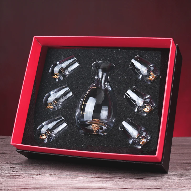 Благородный Кристалл Встроенный 24 К золотой фольги рюмка Вино Графин Набор водки