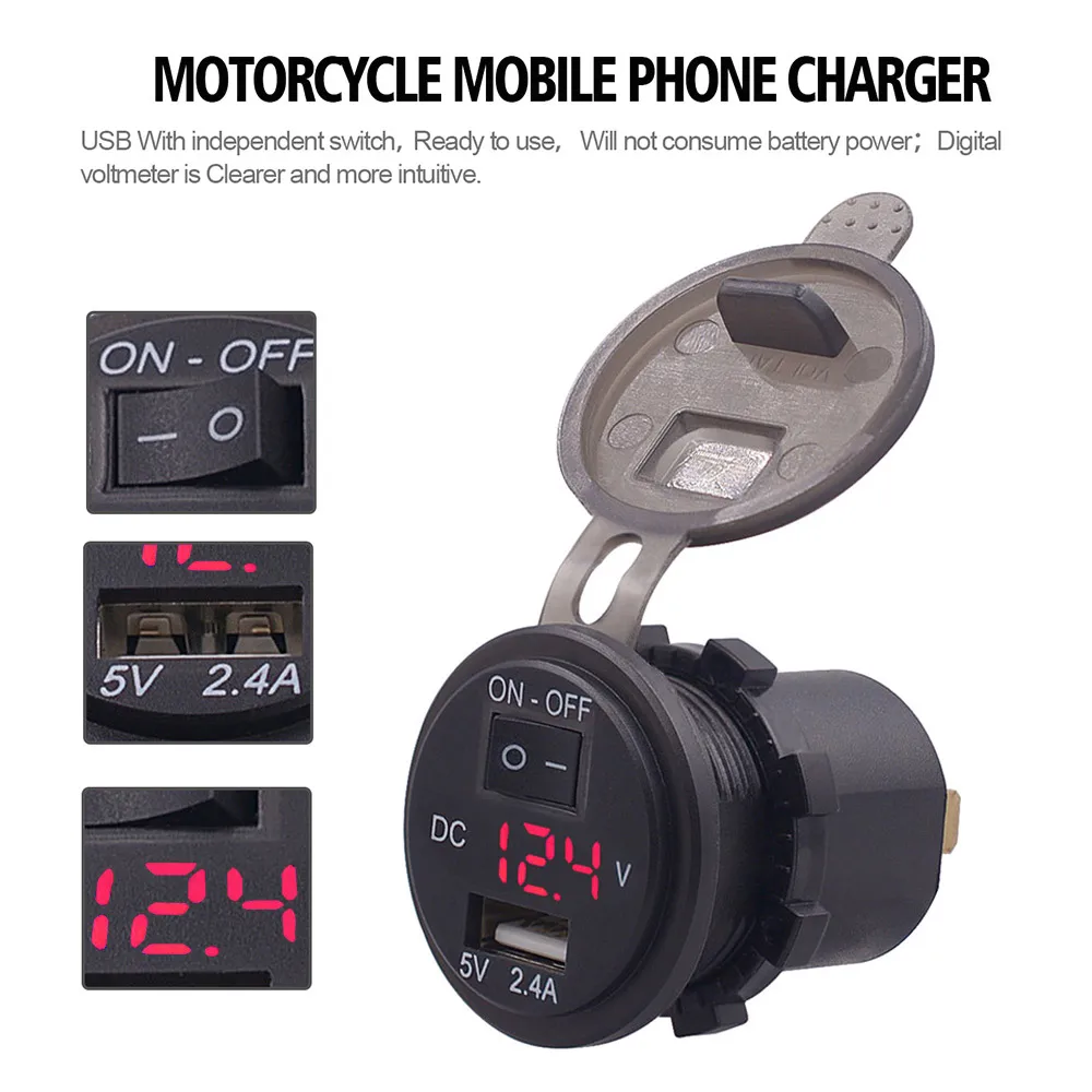 Durable Voltmeter DC 12-24V ON-OFF Switch Modified Waterproof Voltage Display Universal USB Car Charger Meter | Автомобили и